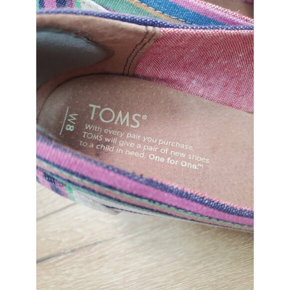 Toms Womens Wedge Sandals Peep Toe Colorful Stripe Espadrille Multicolor Size 8 - Picture 6 of 10